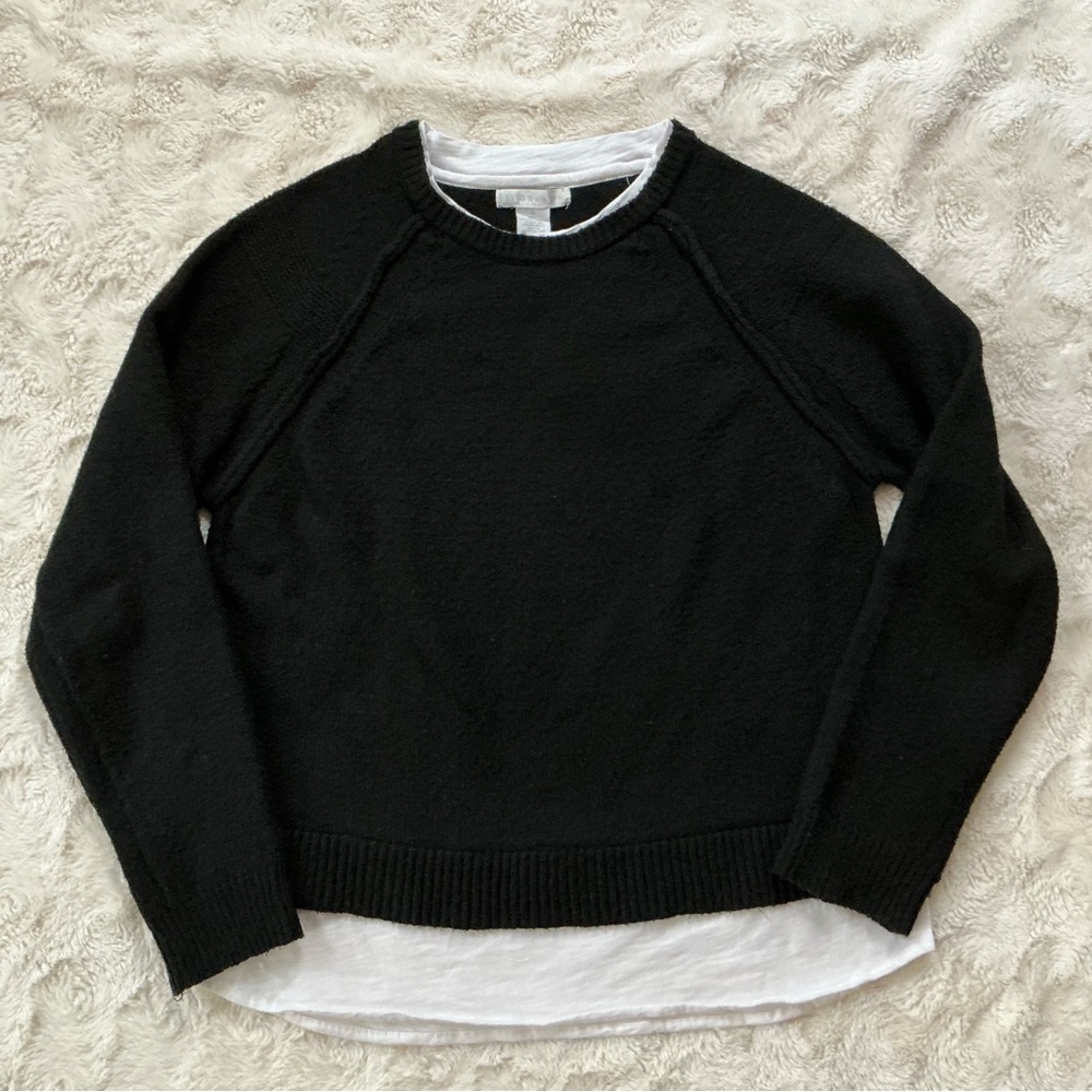 Design History Black Sweater with White Layered Hem